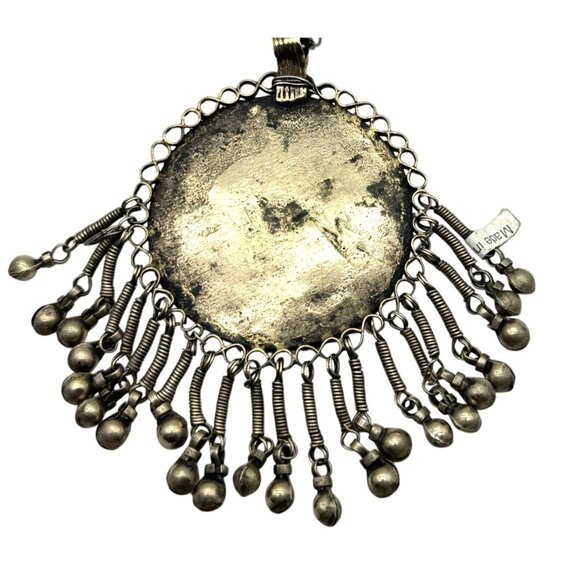 Kuchi Tribal Pendant Necklace Glass Inlay Dangling Beads 21" Handmade Pakistan - Picture 4 of 4